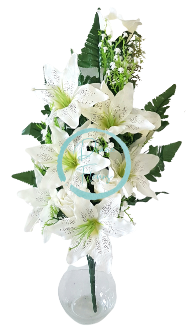 Umelá kytica ležatá ruže, ľalie a doplnky x18 74cm x 35cm krémová