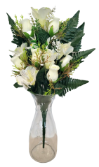 Künstliche Rosen und Alstroemeria Inkalilien Strauß x12 52cm Creme