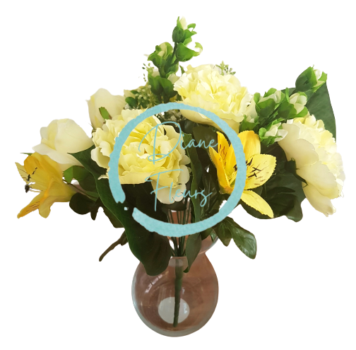 Peonia Pivonka & Alstroméria kytica krémová & žltá 38cm umelá