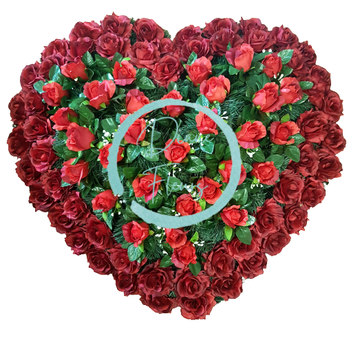 Wianek żałobny "Serce" wykonany ze sztucznych róż 80cm x 80cm w kolorze czerwonym