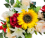 Smuteční aranžmán betonka umělé slunečnice, růže, gladioly mečíky a doplňky 80cm x 50cm x 24cm