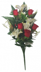 Ruža a Alstroméria kytica červená a biela x12 52cm umelá