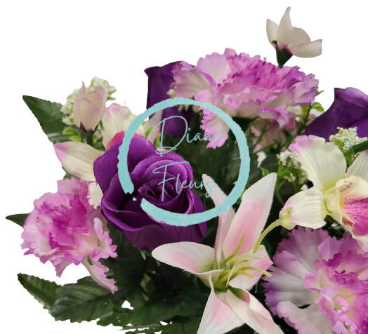 Buket ruža, karanfil, ljiljan i orhideja x13 33cm ljubičasta umjetni