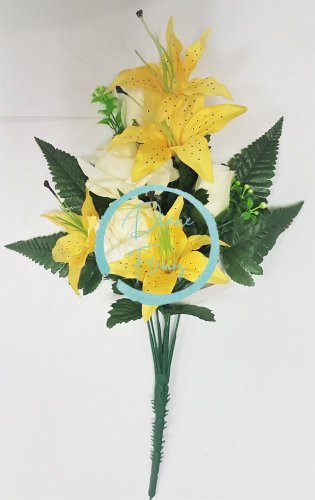 Artificial Roses/Lilies Bouquet "8" Yellow 18,5 inches (47cm)