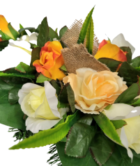 Trauergesteck aus künstliche Rosen und Zubehör 55cm x 28cm x 16cm