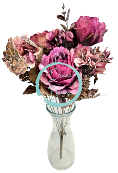 Buchet de trandafiri & hortensii 48cm flori artificiale violet