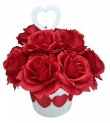 Mesterséges Rózsák és szív virágcserépben 25cm x 28cm