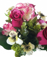 Szegfű, Rózsák és Alstroemeria csokor x13 35cm bordó művirág
