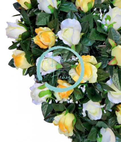 Pogrebni venec Srce vrtnic 60cm x 60cm rumena, krem umetna