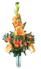 Luksuzni šopek vrtnic, lilij, gladiolov in dodatkov 70 cm oranžna in rumena