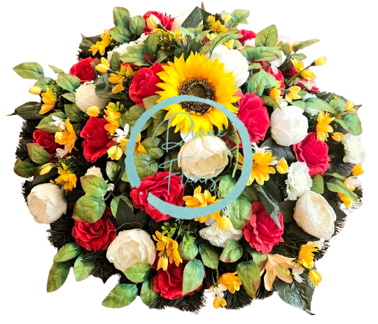 Luksuzen venec iz umetnega bora Ekskluzivne vrtnice, potonike, marjetice, sončnice in dodatki 70cm