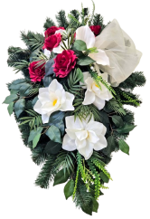 Künstliche Kranz Blatt-förmig mit künstliche Rosen, Callas, Orchideen und Zubehör 90cm x 60cm