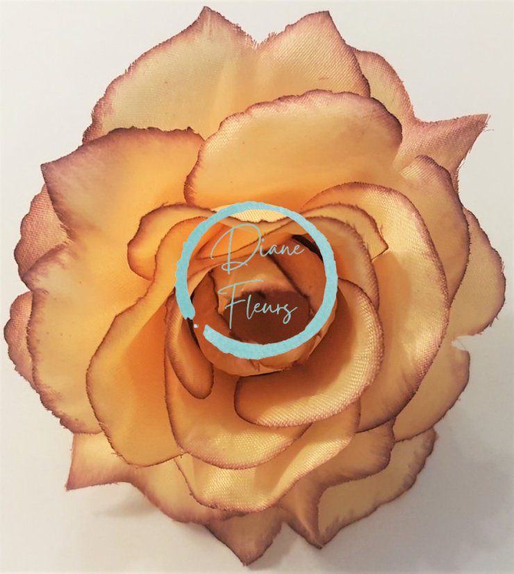 Růže hlava květu O 10cm peach & vínová umělá