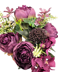 Luxusní kytice Pivoňky, Bodlák, Hortenzie 48cm umělá fialová