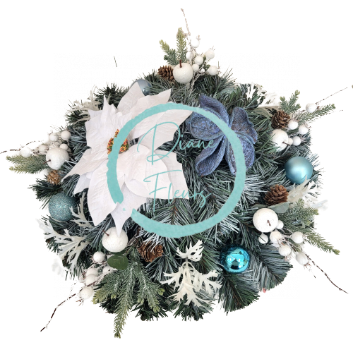 Künstliche Trauerkranz Exklusiv Poinsettia Weihnachtsstern, Beeren, Weihnachtskugeln und Accessoires 40cm