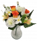 Buchet de trandafiri, garoafe, crini si orhidee x13 33cm portocaliu, crem flori artificiale