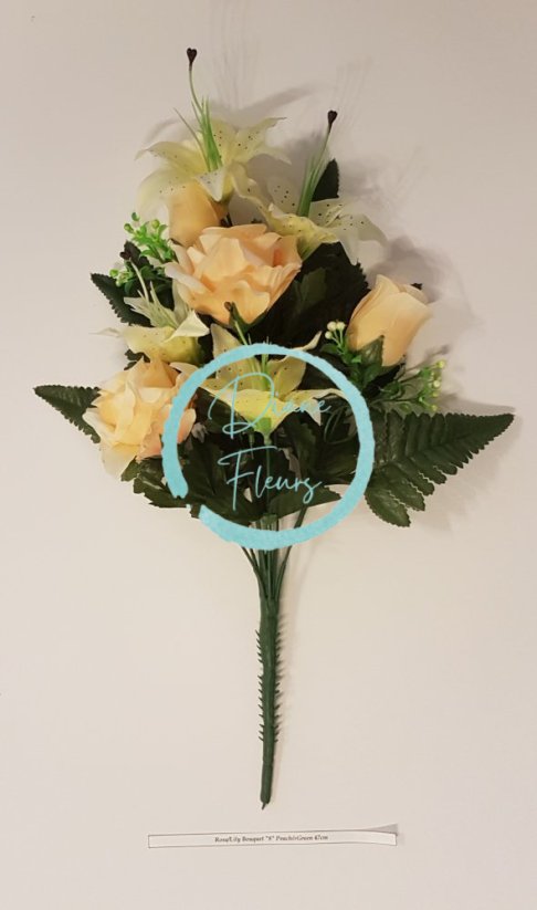 Buket ruža i ljiljana "8" breskve i zelene 47cm umjetni