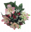 Alstromerie a Růže x13 kytice fialová, ružová, červená 33cm umělá