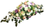 Nagy díszített betontál fenyőből  exclusive baszarozsa, rózsák, szarkalábok delphinium és kiegészítők 135cm x 50cm x 35cm AS1017-BPC