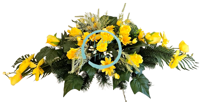 Luxusný aranžmán betonka umelé ruže, margaréty, orchidey a doplnky 100cm x 45cm x 28cm