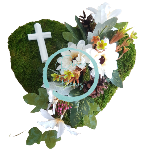 Luxurious Decorative (sympathy) mossy wreath "Heart -shaped" exclusive Gerberas & accessories 22cm x 22cm