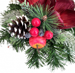 Trauergesteck aus künstliche Magnolia, Apfel, Beeren, Weihnachtskugel und Zubehör 28cm x 18cm