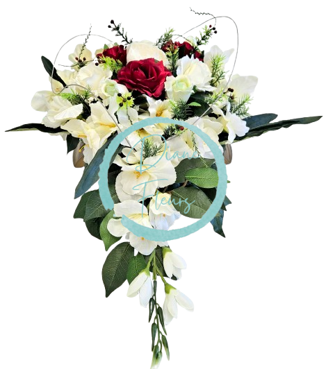 Luxusný aranžmán v tvare srdca umelé ruže, gladioly, pivonka a doplnky 48cm x 60cm x 20cm