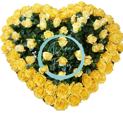 Pogrebni vijenac "Srce" od ruža 80cm x 80cm žuta umjetno