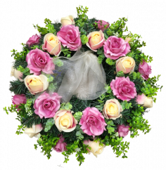 Smuteční věnec "kruh" z umělých růží a doplňky Ø 55cm