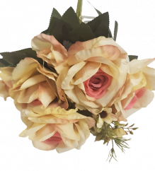 Ruže kytice ružová & peach "9" 48cm umelá