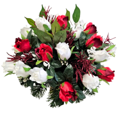 Luksuzni aranžman umjetne ruže, svjetlucavi koralj i dodaci 46cm x 40cm