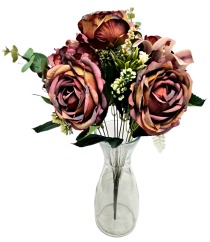 Umělá kytice Pivoňky, Lilie, Hortenzie a doplňky 46cm hnědá