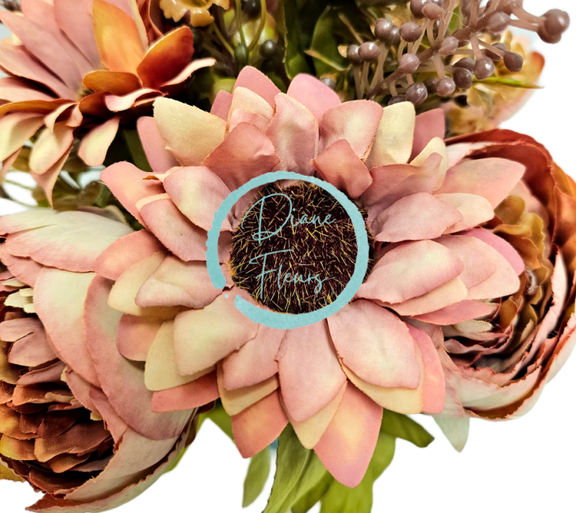 Artificial Peonies and Sunflowers luxury bouquet 50cm Brown