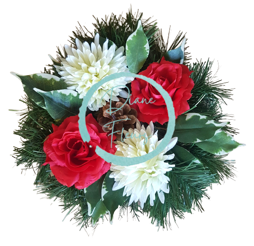 Aranžmán betonka umělé chryzantémy a růže & doplňky 28m x 16cm AS222