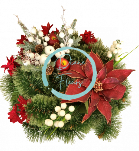 Luksuzni umjetni vijenac za bor, ekskluzivni poinsettia božićna zvijezda, jabuke, šišarke, bobičasto voće i dodaci 40cm