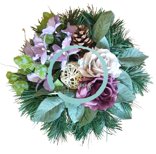 Aranžmán betonka umělé růže & doplňky 28m x 16cm AS225