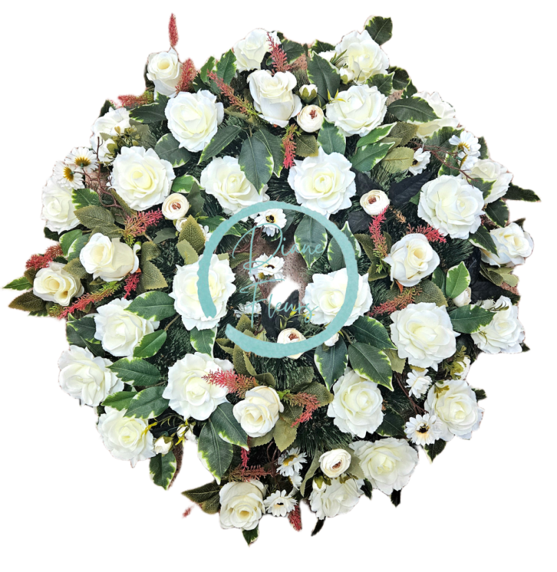 Luxury Artificial Pine Wreath Exclusive Roses, Ranunculus and Accessories 75cm