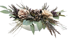 Boat shaped decoration decorated with artificial roses, heather, thistle and accessories 60cm x 38cm x 18cm