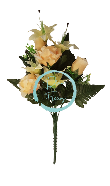 Buchet Trandafiri & Crini "8" Peach & Verde 18,5 inches (47cm) flori artificiale