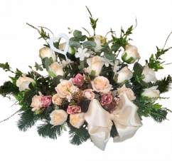 Trauergesteck exclusive aus künstliche Rosen und Zubehör 60cm x 30cm x 33cm