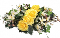 Sympathy arrangement made of artificial Roses and Accessories 50cm x 25cm x 16cm