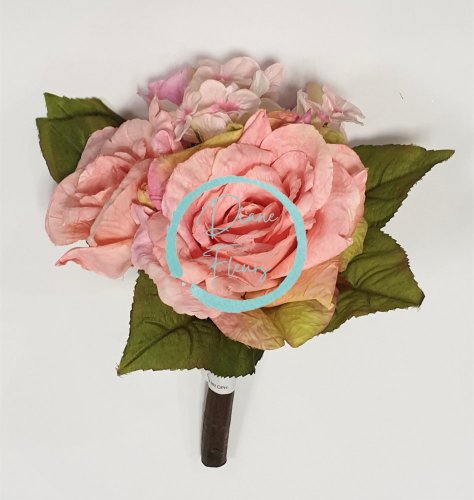 Růže & Hortenzie kytice růžová 26cm umělá