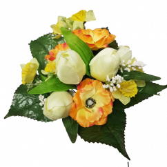 Buchet de Lalele & Zarnacadea & Anemonă x10 30cm portocaliu & crem flori artificiale