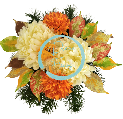 Smútočný aranžmán betonka umelé chryzantémy a doplnky 34cm x 17cm