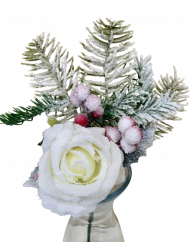 Christmas artificial Rose on stem 34cm snowy cream