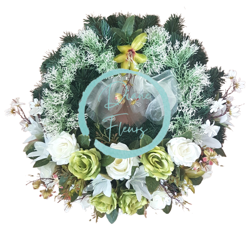 Coroana cu trandafiri si crini artificiali și accesorii Ø 60cm crem, maro, verde