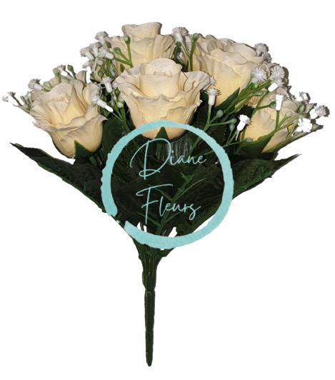 Bukiet róż kremowy "9" 25cm sztuczny