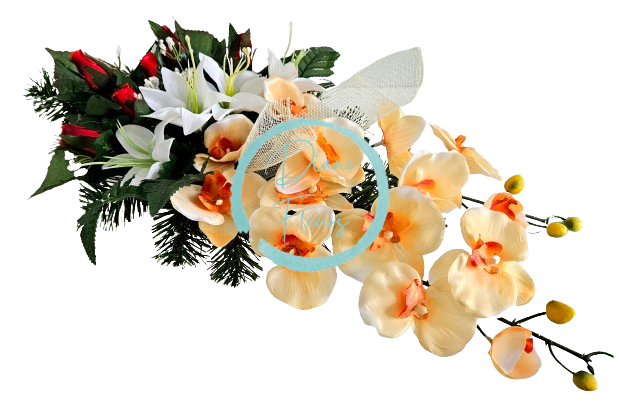 Trauergesteck aus knstliche Orchideen, Lilien und Zubehr 60cm x 28cm x  20cm :: {product_name}