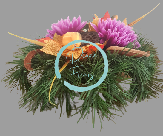 Arrangement mit künstlichen Chrysanthemen & Zubehör Ø 28m x 16cm