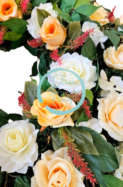 Luxusný smútočný veniec borovicový exclusive ruže, hortenzie a doplnky 90cm